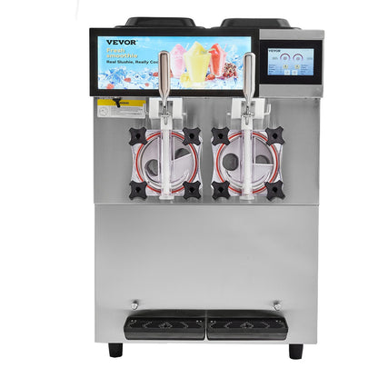 Commercial Slushy Machine, 2 x 12L / 3.17 Gal Double Tanks, Cool and Freeze Modes, Stainless Steel Margarita Smoothie Frozen Drink Maker, Slushie Machine for Party Cafes Restaurants Bars Home