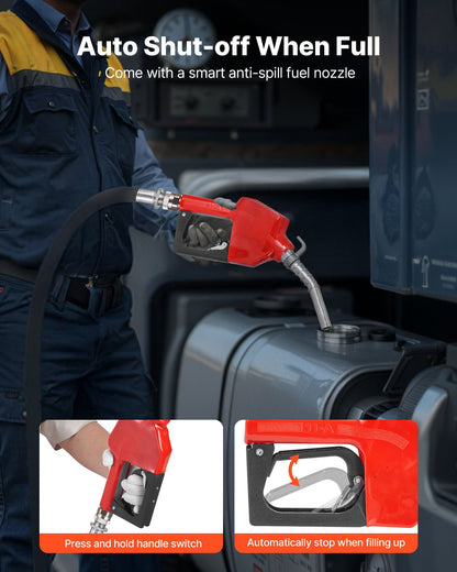 Fuel Transfer Pump, 12V DC 10 GPM, Portable Diesel Transfer Pump Kit, with Auto Shut-Off Nozzle, Discharge Hose, Overheat Protection, Power Cable, Explosion-Proof, for Gasoline Diesel Kerosene