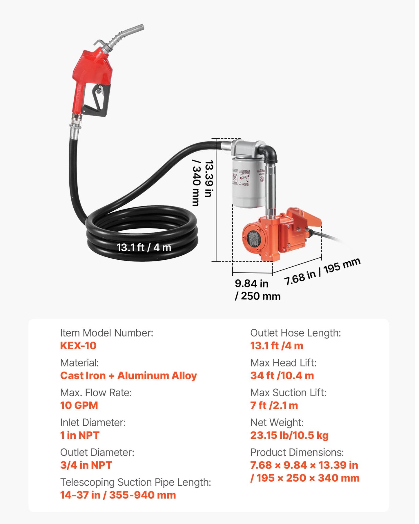 Fuel Transfer Pump, 12V DC 10 GPM, Portable Diesel Transfer Pump Kit, with Auto Shut-Off Nozzle, Discharge Hose, Overheat Protection, Power Cable, Explosion-Proof, for Gasoline Diesel Kerosene