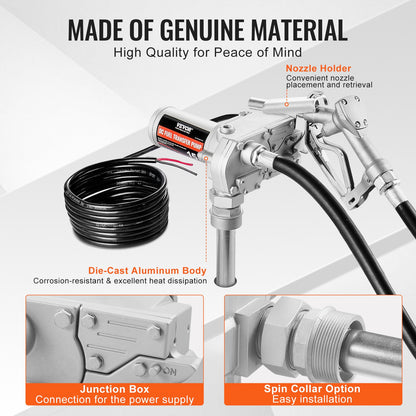 Fuel Transfer Pump 12V 15 GPM 1/5 HP Diesel Pump with Automatic Fuel Nozzle