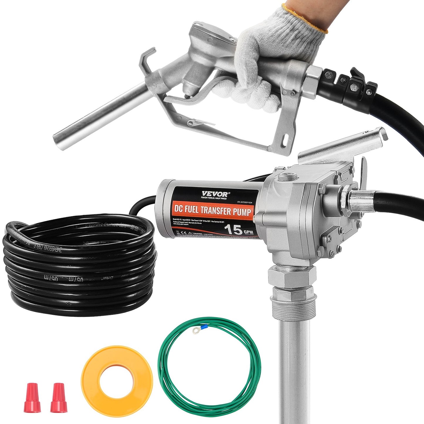 Fuel Transfer Pump 12V 15 GPM 1/5 HP Diesel Pump with Automatic Fuel Nozzle