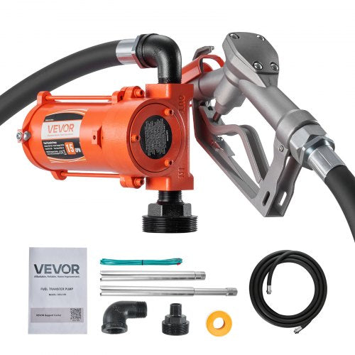Fuel Transfer Pump, 12V DC 15 GPM, Cast Iron Diesel Transfer Pump Kit, with Manual Nozzle, Discharge Hose, Overheat Protection, Power Cable, Explosion-Proof, for Gasoline Diesel Kerosene & More