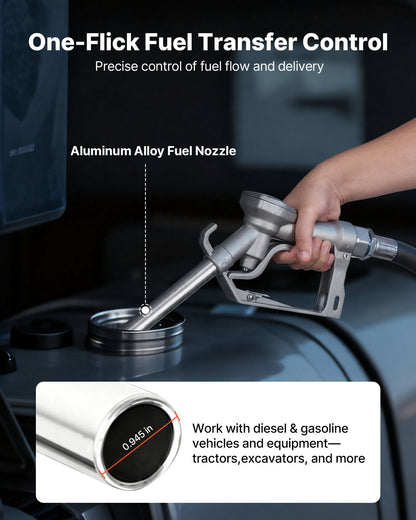 Fuel Transfer Pump, 12V DC 15 GPM, Cast Iron Diesel Transfer Pump Kit, with Manual Nozzle, Discharge Hose, Overheat Protection, Power Cable, Explosion-Proof, for Gasoline Diesel Kerosene & More