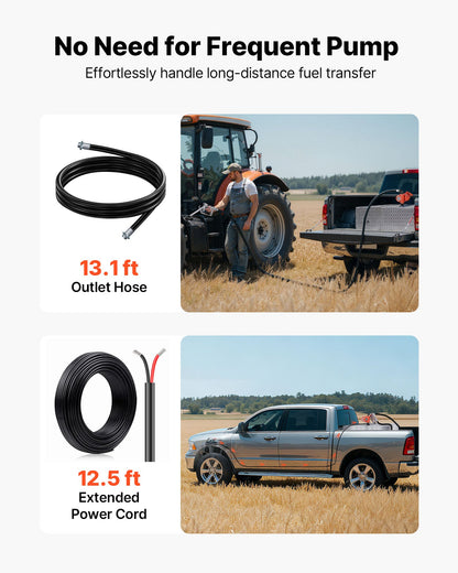 Fuel Transfer Pump, 12V DC 15 GPM, Cast Iron Diesel Transfer Pump Kit, with Manual Nozzle, Discharge Hose, Overheat Protection, Power Cable, Explosion-Proof, for Gasoline Diesel Kerosene & More