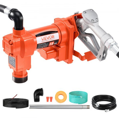 Fuel Transfer Pump, 61 L/min Flow Rate, 1/4 HP 186 W Horsepower, 12 V DC Diesel Transfer Pump with Manual Nozzle, Outlet and Suction Hose, for Gasoline, Kerosene, Ethanol Blends, Methanol, Biodiesel | EU