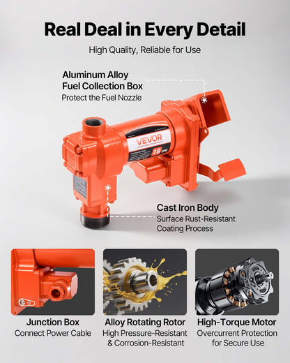 Fuel Transfer Pump, 12V DC 16 GPM 1/4 HP Diesel Pump, Extractor Pumps with Manual Nozzle, Discharge Hose and Suction Pipe, for Gasoline, Diesel, Kerosene, Ethanol-Methanol Blends & Biodiesel