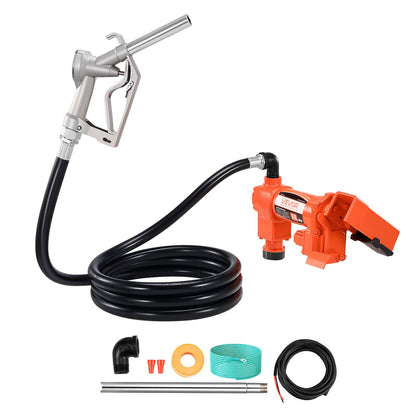 Fuel Transfer Pump, 12V DC 16 GPM 1/4 HP Diesel Pump, Extractor Pumps with Manual Nozzle, Discharge Hose and Suction Pipe, for Gasoline, Diesel, Kerosene, Ethanol-Methanol Blends & Biodiesel