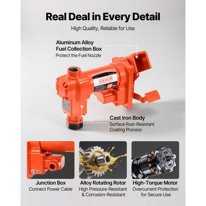 Explosion-proof fuel transfer pump, flow rate 76 l/min, power 1/4 hp 186 W, 12 V DC fuel transfer pump, with manual nozzle, exhaust and suction pipe, suitable for gasoline, diesel and kerosene | EU