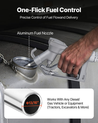 Fuel Transfer Pump, 12V DC 20 GPM 1/4 HP Diesel Pump, Extractor Pumps with Manual Nozzle, Discharge Hose and Suction Pipe, for Gasoline, Diesel, Kerosene, Ethanol-Methanol Blends & Biodiesel