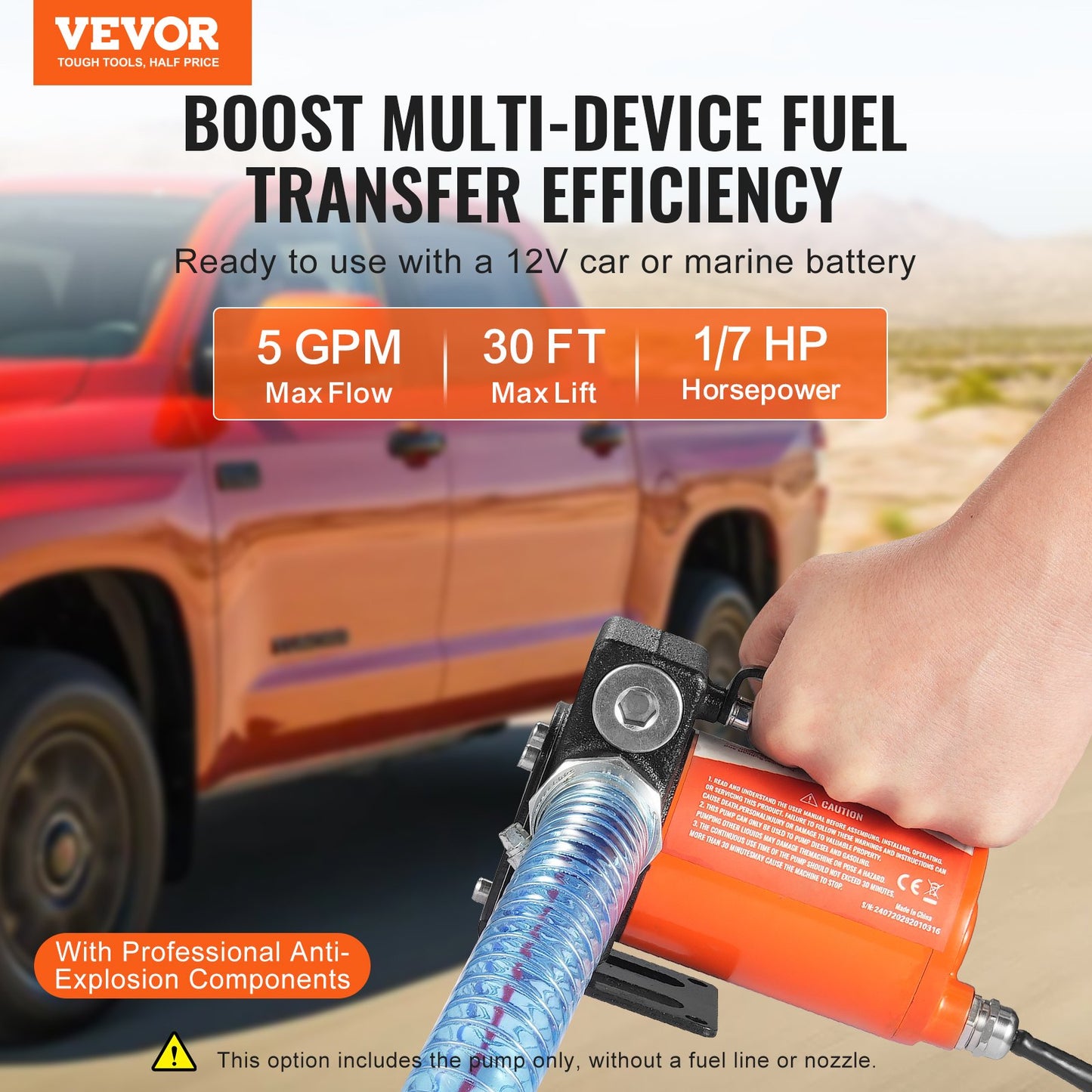 Fuel Transfer Pump 12V 5 GPM 1/10 HP Diesel Pump with Automatic Fuel Nozzle