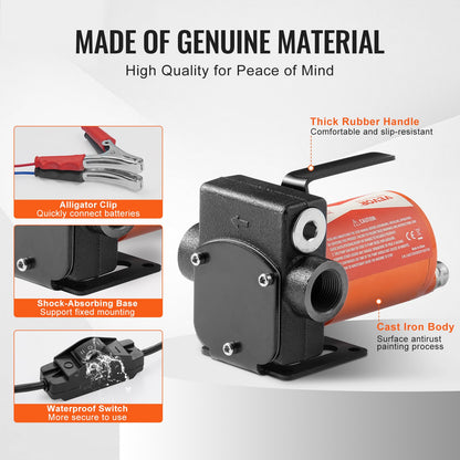 Fuel Transfer Pump 12V 5 GPM 1/10 HP Diesel Pump with Automatic Fuel Nozzle