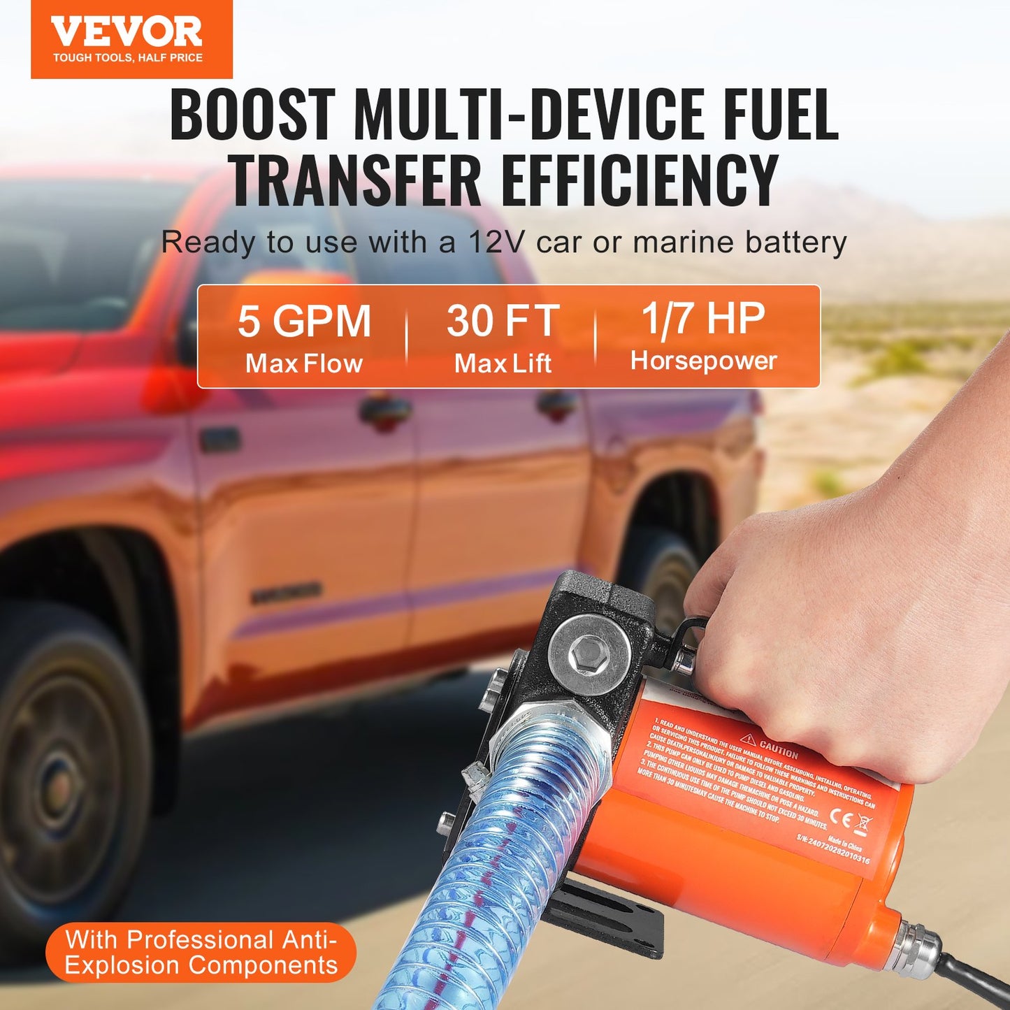 Fuel Transfer Pump 12V 5 GPM 1/7 HP Diesel Pump with Automatic Fuel Nozzle