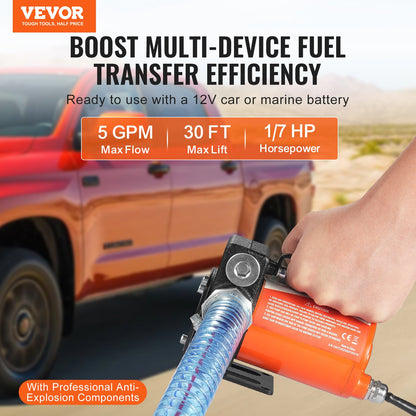 Fuel Transfer Pump 12V 5 GPM 1/7 HP Diesel Pump with Automatic Fuel Nozzle