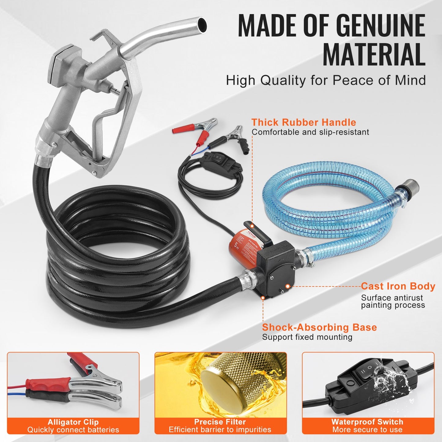 Fuel Transfer Pump 12V 5 GPM 1/7 HP Diesel Pump with Automatic Fuel Nozzle