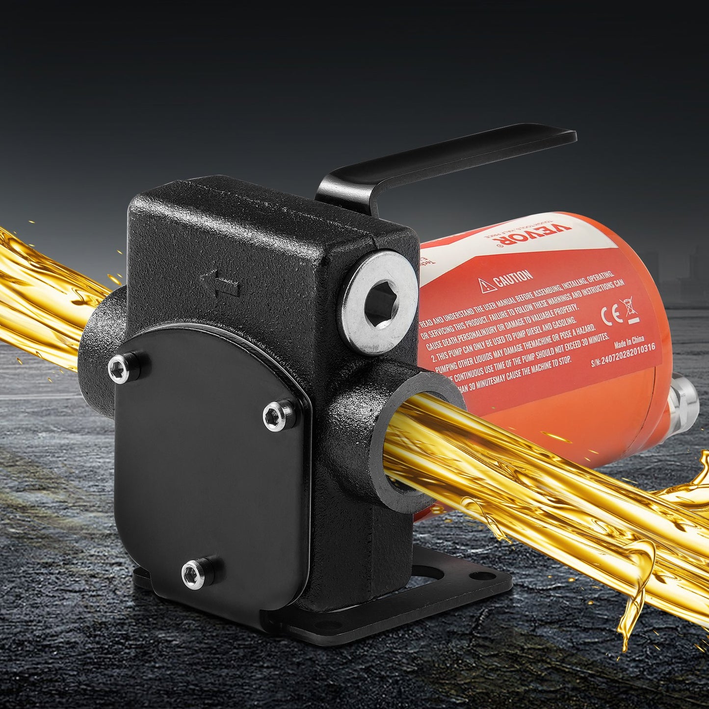 Fuel Transfer Pump, 12V DC 5.3 GPM 1/10 HP, Portable Electric Diesel Transfer Pump with Auto Shut-Off Fuel Nozzle, Long Inlet & Outlet Hose for Gasoline, Diesel, Kerosene, Methanol Blends