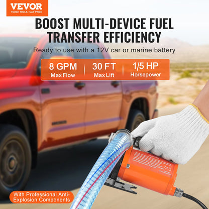 Fuel Transfer Pump 12V 8 GPM 1/5 HP Diesel Pump with Automatic Fuel Nozzle
