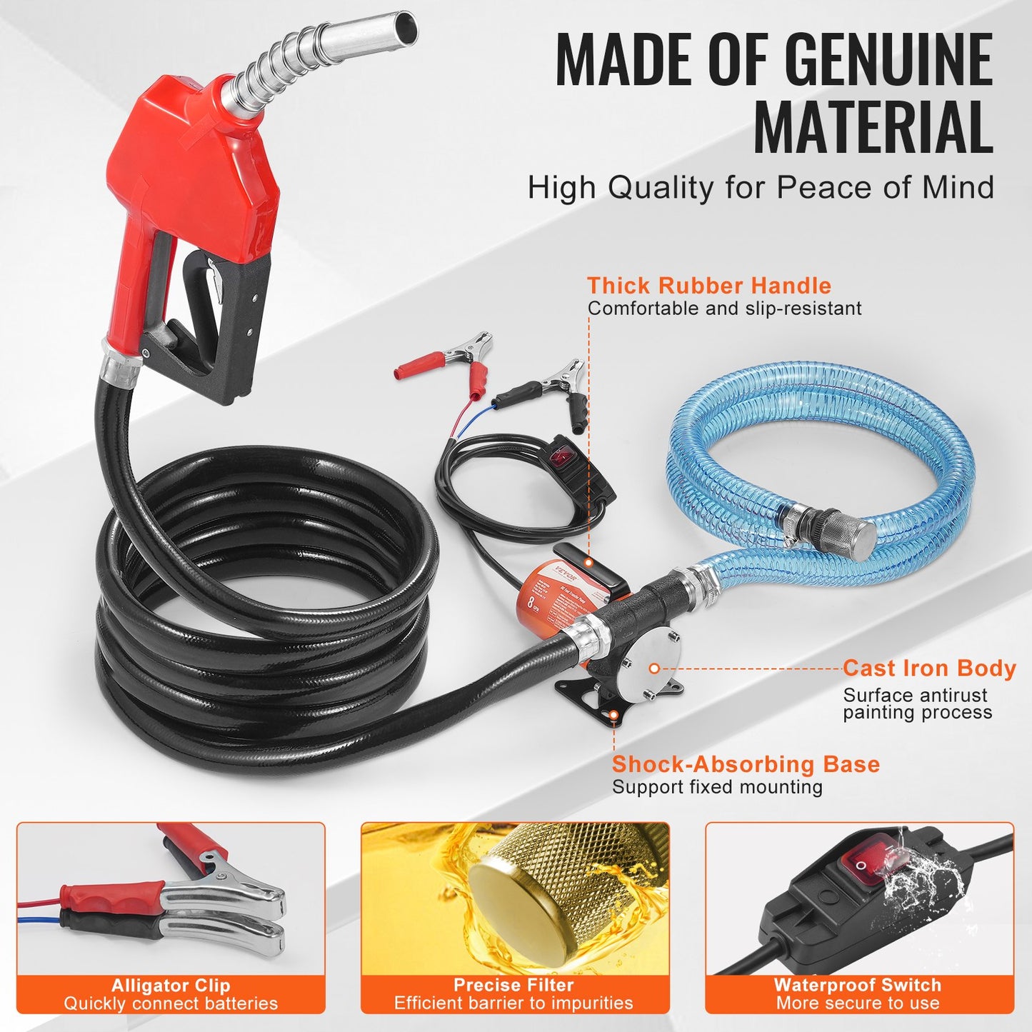 Fuel Transfer Pump 12V 8 GPM 1/5 HP Diesel Pump with Automatic Fuel Nozzle