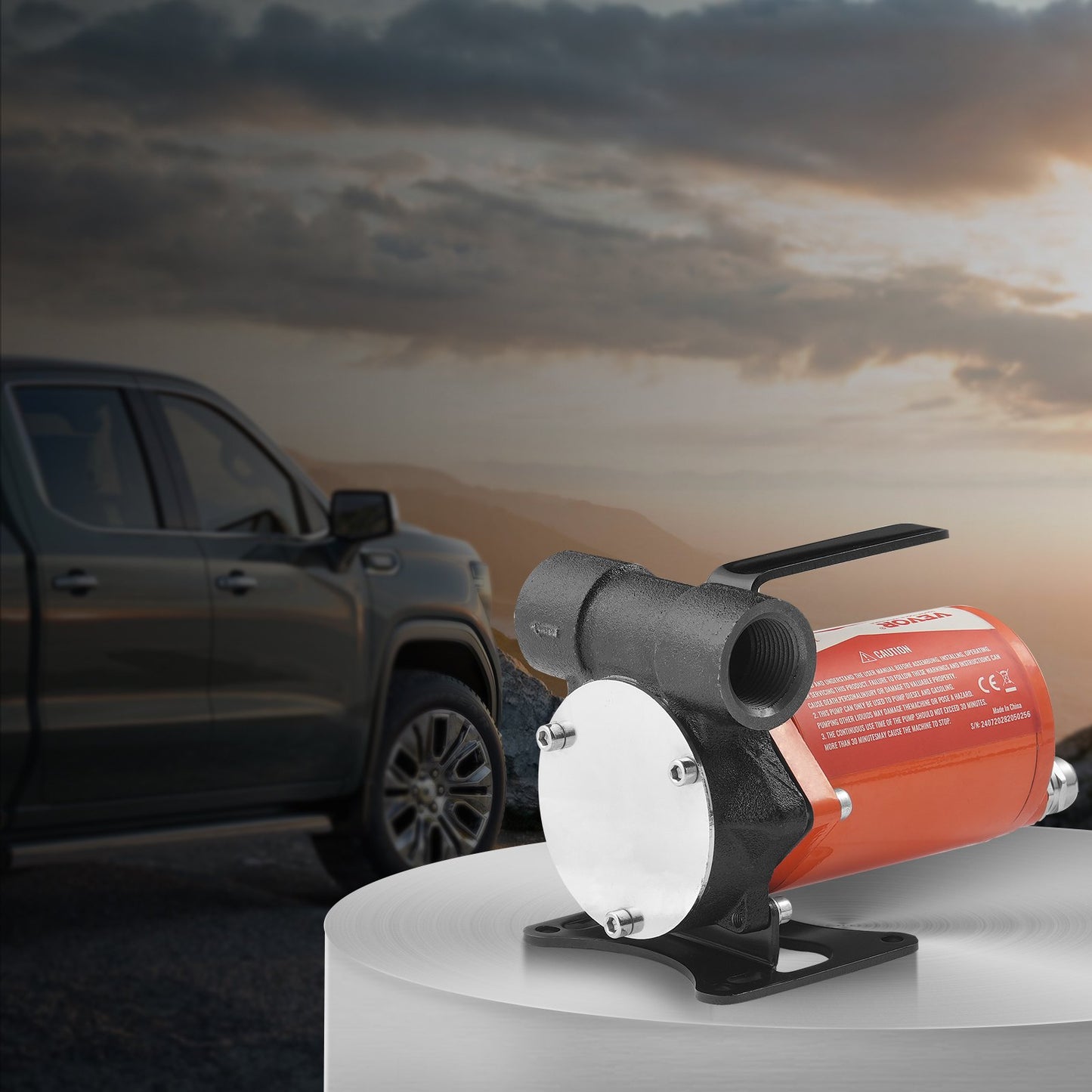 Fuel Transfer Pump, 12V DC 8 GPM 1/6 HP, Portable Electric Diesel Transfer Pump with Auto Shut-Off Fuel Nozzle, Long Inlet & Outlet Hose for Gasoline, Diesel, Kerosene, Methanol Blends