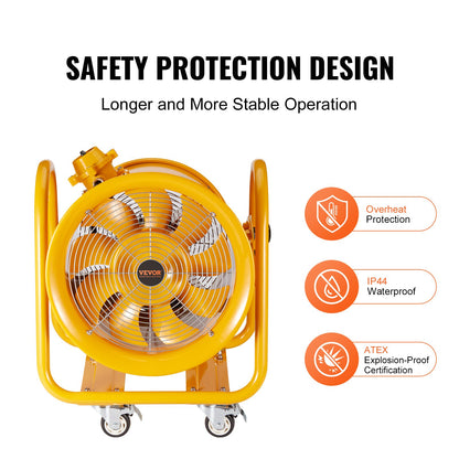 Portable Ventilator, 16" Heavy Duty Cylinder Fan, 1100W Strong Shop Exhaust Fan 4240CFM, 16.4ft Power Cord (No charging head), Industrial Utility Blower for Sucking Dust, Smoke Home/Workplace