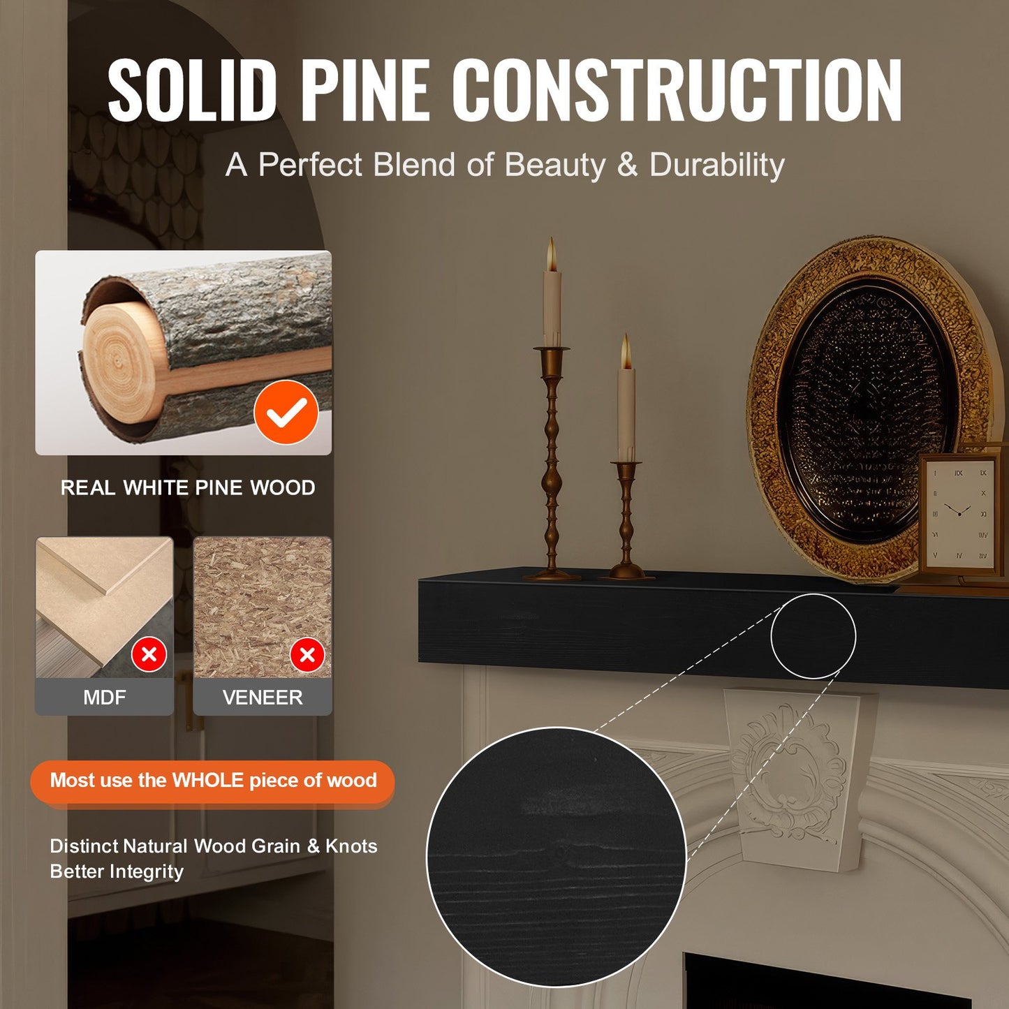 Fireplace Mantel Wooden Shelf Floating Rustic Fireplace Mantel 48" Espresso