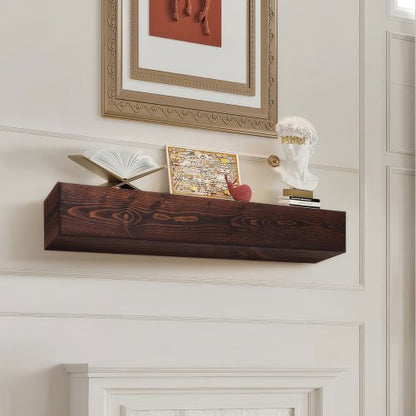 Fireplace Mantel, 60" x 8" x 6", 50 lbs Weight Capacity, Natural Wood Mantel for Over Fireplace, Wall Mounted Floating Farmhouse Shelf, Handcrafted Fireplace Mantel for Wall Decor, Rustic Brown