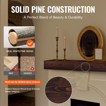 Fireplace Mantel Wood Shelf Floating Rustic Fireplace Mantel 60" Brown