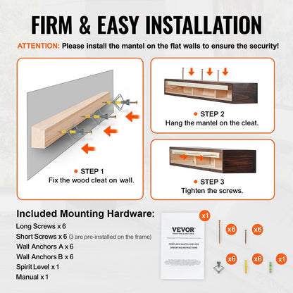 Fireplace Mantel Wood Shelf Floating Rustic Fireplace Mantel 60" Brown