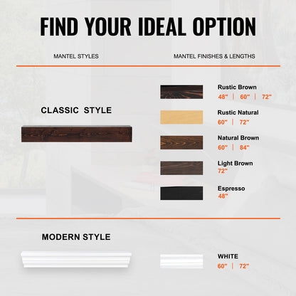 Fireplace Mantel Wood Shelf Floating Rustic Fireplace Mantel 60" Brown