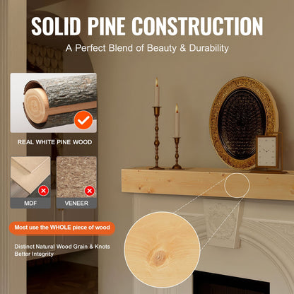 Kaminsims Holzregal Schwebender rustikaler Kaminsims 60" Natur