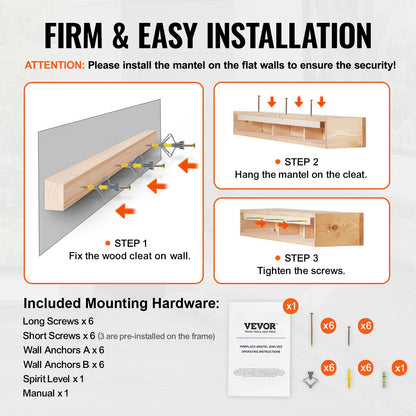 Kaminsims Holzregal Schwebender rustikaler Kaminsims 60" Natur