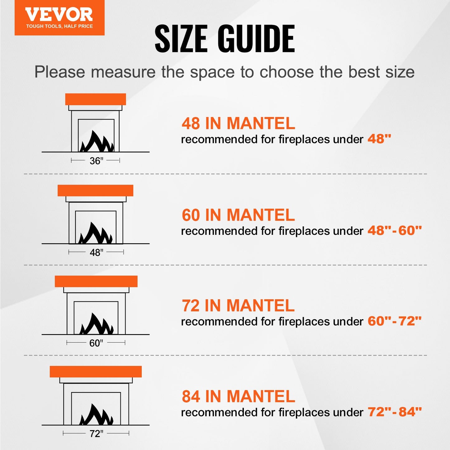 Kaminsims-Holzregal, schwebend, rustikales Kaminsims-Regal, 152,4 cm, Naturbraun