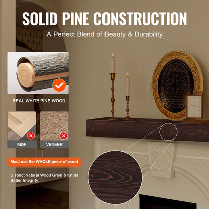 Fireplace Mantel Wood Shelf Floating Rustic Fireplace Mantel 72" Brown