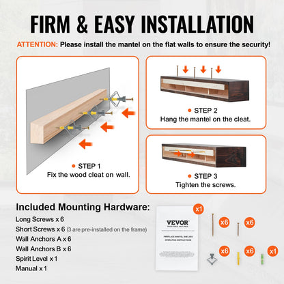 Fireplace Mantel Wood Shelf Floating Rustic Fireplace Mantel 72" Brown
