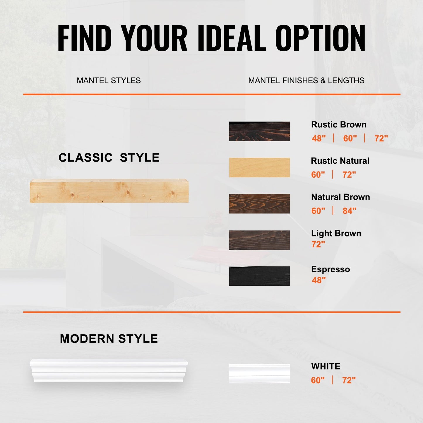 Kaminsims, Holzregal, schwebend, rustikaler Kaminsims, 183 cm, naturfarben