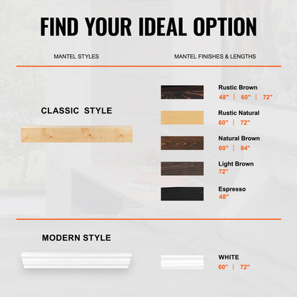 Kaminsims, Holzregal, schwebend, rustikaler Kaminsims, 183 cm, naturfarben