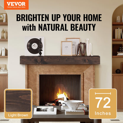 Kaminsims-Holzregal, schwebendes rustikales Kaminsims-Regal, 183 cm, Hellbraun