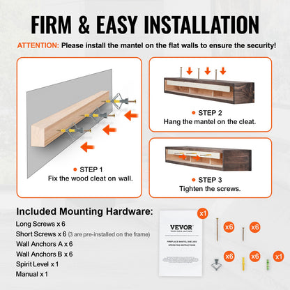Kaminsims-Holzregal, schwebendes rustikales Kaminsims-Regal, 183 cm, Hellbraun