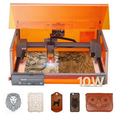 Laser Engraver, 10W, Laser Engraving and Cutting Machine with Enclosure, Laser Cutter Engraver Machine, 11.8 x 11.8 in Working Area, 7000 mm/min, for Wood, Leather, Glass, Certain Metal, Class 1
