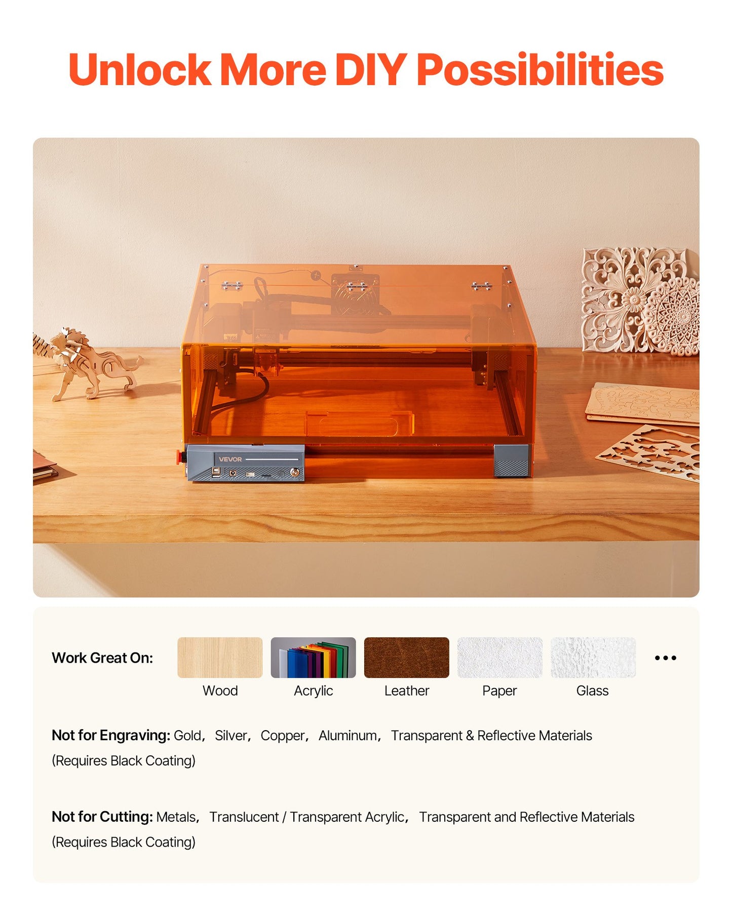 Laser Engraver, 10W, Laser Engraving and Cutting Machine with Enclosure, Laser Cutter Engraver Machine, 11.8 x 11.8 in Working Area, 7000 mm/min, for Wood, Leather, Glass, Certain Metal, Class 1