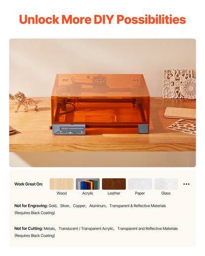 Laser Engraver, 10W, Laser Engraving and Cutting Machine with Enclosure, Laser Cutter Engraver Machine, 11.8 x 11.8 in Working Area, 7000 mm/min, for Wood, Leather, Glass, Certain Metal, Class 1