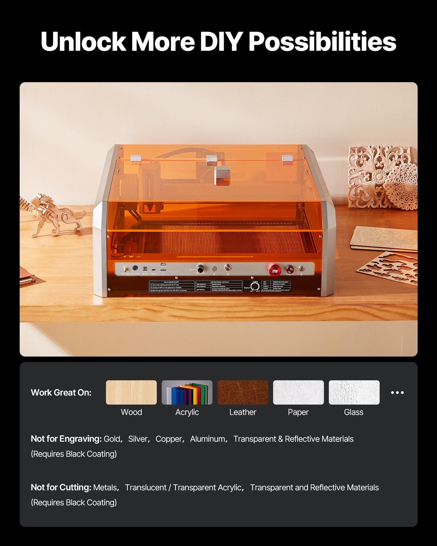 Laser Engraver, 20W, Laser Engraving and Cutting Machine with Enclosure Camera, Laser Cutter, 15.7 x 15.7 in Working Area, 30000 mm/min, for Wood, Leather, Glass, Paper, Certain Metal, Class 1