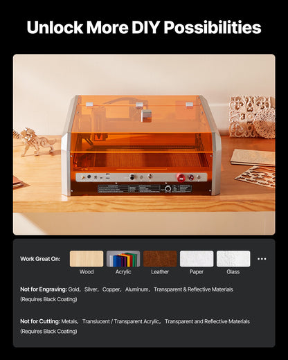 Laser Engraver, 20W, Laser Engraving and Cutting Machine with Enclosure Camera, Laser Cutter, 15.7 x 15.7 in Working Area, 30000 mm/min, for Wood, Leather, Glass, Paper, Certain Metal, Class 1