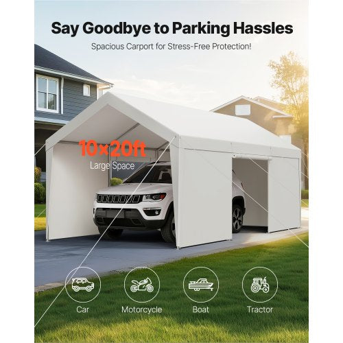 Carportdach 3x6 Meter Heavy Duty Autoabdeckung mit Seitenwänden Weiß