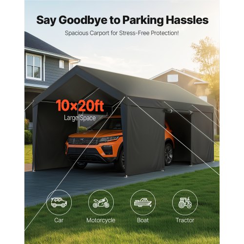 Carportdach 3,5x6,5m Heavy Duty Autoabdeckung mit Seitenwänden Weiß