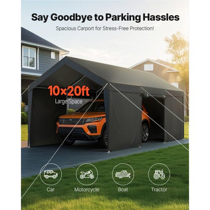 Carportdach 3,5x6,5m Heavy Duty Autoabdeckung mit Seitenwänden Weiß