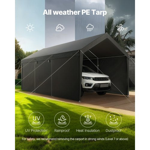 Carportdach 3,5x6,5m Heavy Duty Autoabdeckung mit Seitenwänden Weiß