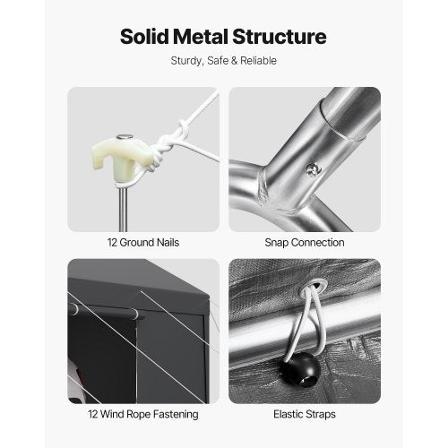 Carporttak 3,5x6,5m Robust Bilskydd med Sidoväggar Grå