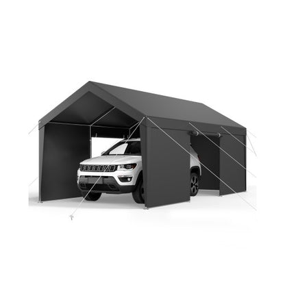 Carport, 12 x 20 FT Outdoor Car Canopy, Potable Carport with Removable Sidewalls & Door, Heavy Duty Car Shelter, UV-Resistant & Water-Resistant, All-Season Protection for Automobile Boat Grey
