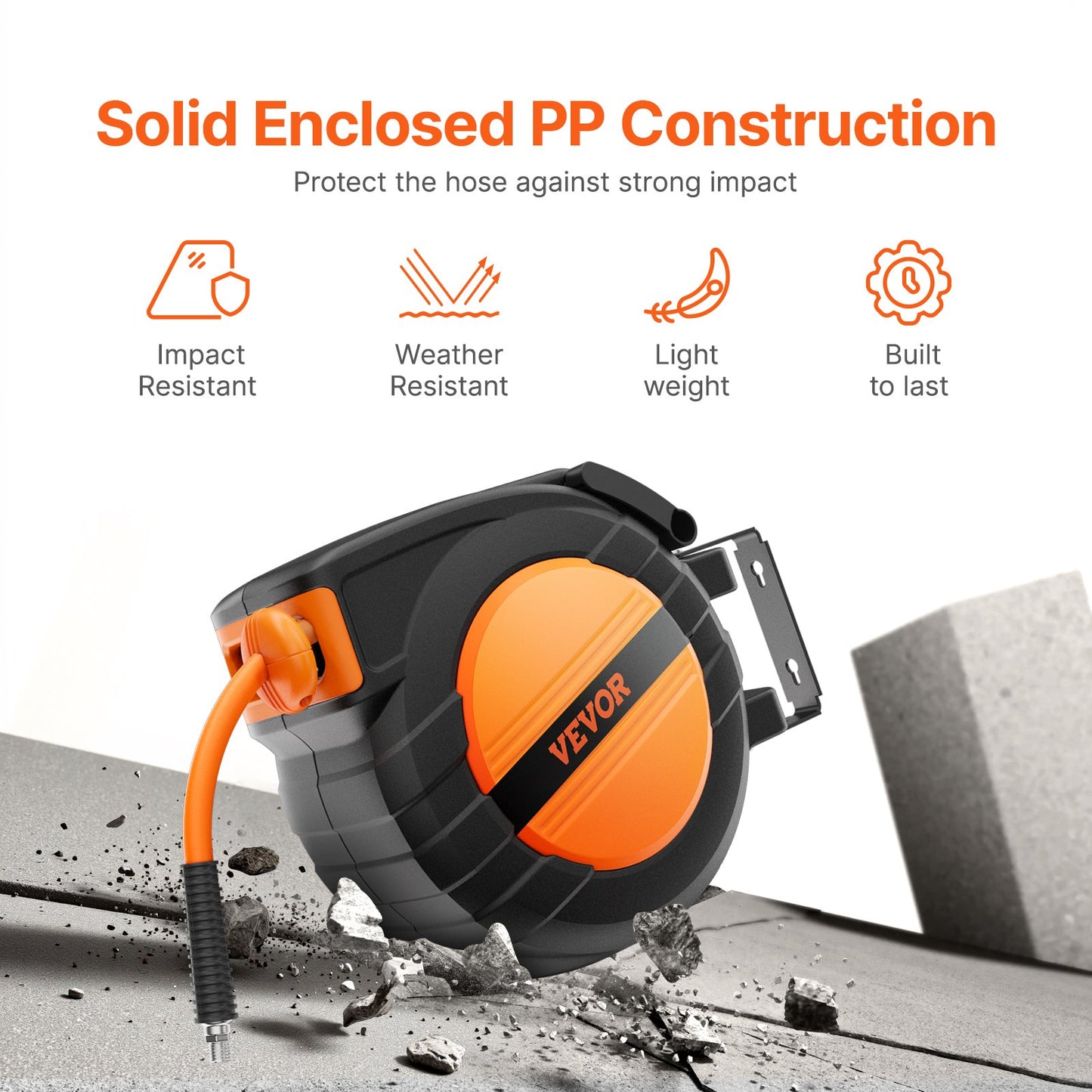 Einziehbare Luftschlauchtrommel 3/8 Zoll x 50 Fuß Hybrid-Luftschlauch geschlossen 300 PSI