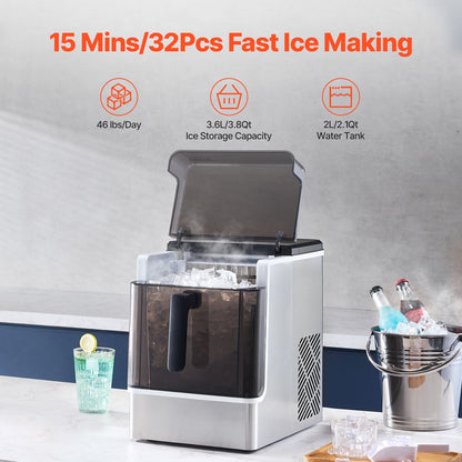 Countertop Ice Maker, 32 Cubes Ready in 15 Mins, 46lbs in 24Hrs, Self-Cleaning Portable Ice Maker with Convenient Ice Transfer, Ice Machine with 3 Sizes Ice Cube for Home Kitchen Office Party
